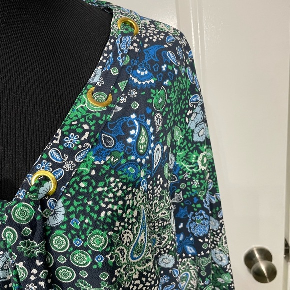 Michael Michael Kors Paisley V-Neck Blouse - Blue and Green CB-70 - Picture 3 of 8